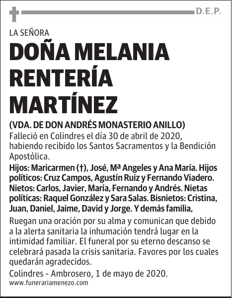 DOÑA MELANIA RENTERÍA MARTÍNEZ