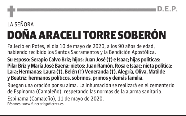 DOÑA ARACELI TORRE SOBERÓN