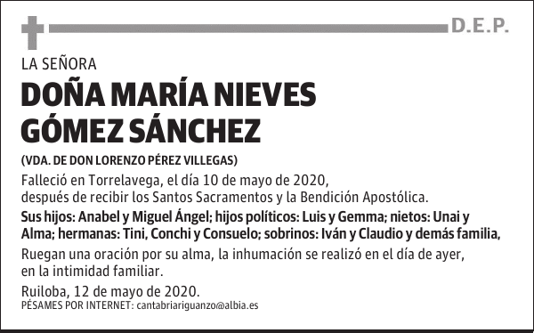 DOÑA MARÍA NIEVES GÓMEZ SÁNCHEZ