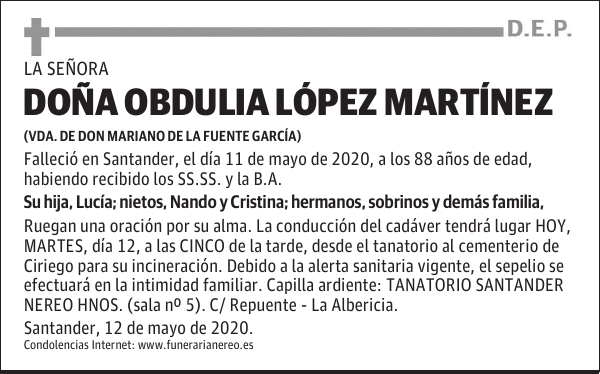 DOÑA OBDULIA LÓPEZ MARTÍNEZ