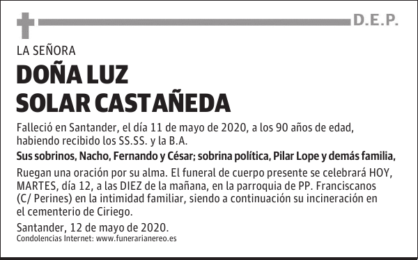 DOÑA LUZ SOLAR CASTAÑEDA