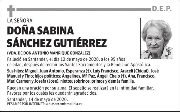 DOÑA SABINA SÁNCHEZ GUTIÉRREZ