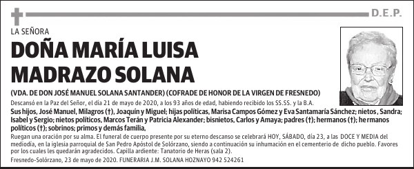 DOÑA MARÍA LUISA MADRAZO SOLANA