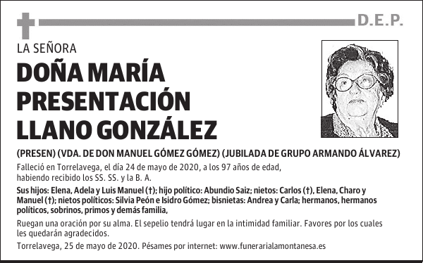 DOÑA MARÍA PRESENTACIÓN LLANO GONZÁLEZ