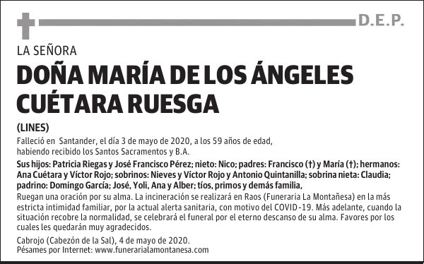 DOÑA MARÍA DE LOS ÁNGELES CUÉTARA RUESGA