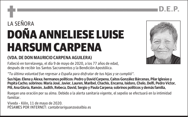 DOÑA ANNELIESE LUISE HARSUM CARPENA