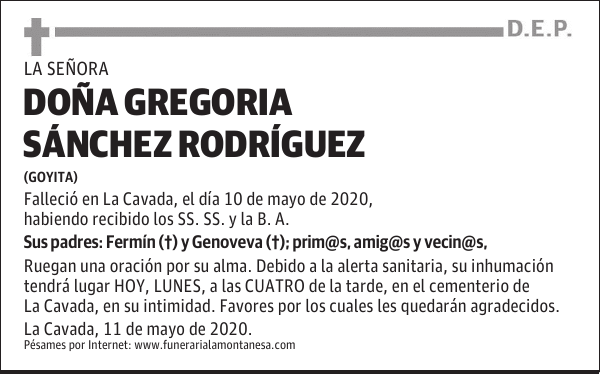 DOÑA GREGORIA SÁNCHEZ RODRÍGUEZ