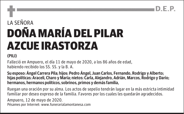 DOÑA MARÍA DEL PILAR AZCUE IRASTORZA