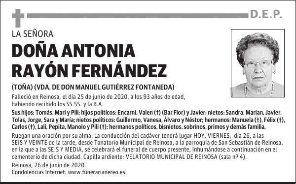 DOÑA ANTONIA RAYÓN FERNÁNDEZ