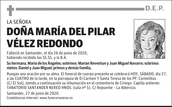 DOÑA MARÍA DEL PILAR VÉLEZ REDONDO