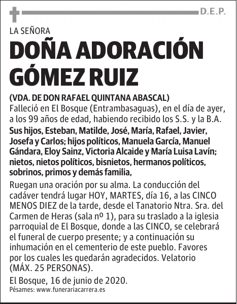 DOÑA ADORACIÓN GÓMEZ RUIZ