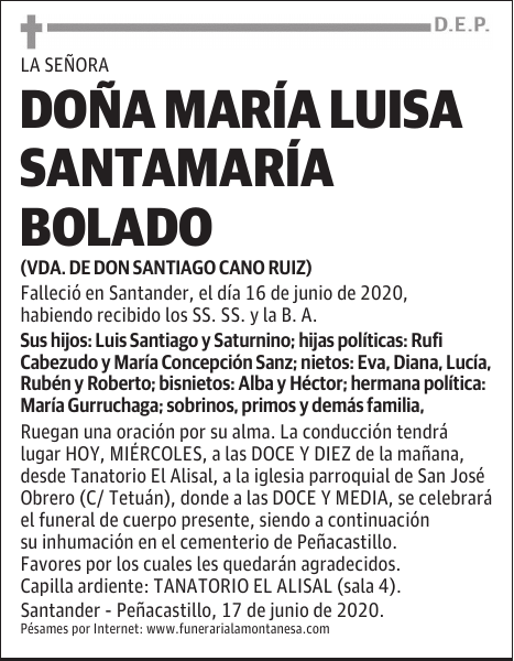 DOÑA MARÍA LUISA SANTAMARÍA BOLADO