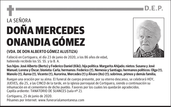 DOÑA MERCEDES ONANDIA GÓMEZ
