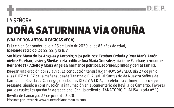 DOÑA SATURNINA VÍA ORUÑA
