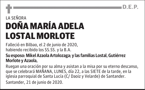 DOÑA MARÍA ADELA LOSTAL MORLOTE