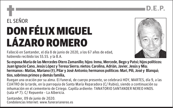 DON FÉLIX MIGUEL LÁZARO ROMERO