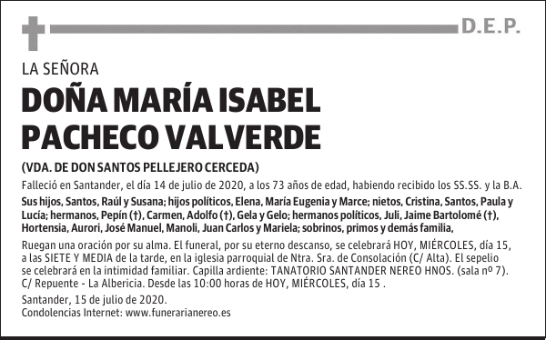 DOÑA MARÍA ISABEL PACHECO VALVERDE