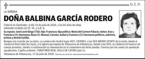 DOÑA BALBINA GARCÍA RODERO