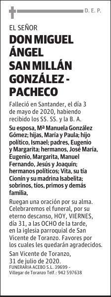 DON MIGUEL ÁNGEL SAN MILLÁN GONZÁLEZ-PACHECO