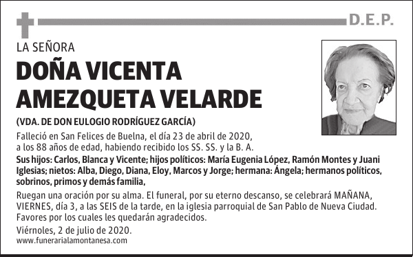 DOÑA VICENTA AMEZQUETA VELARDE