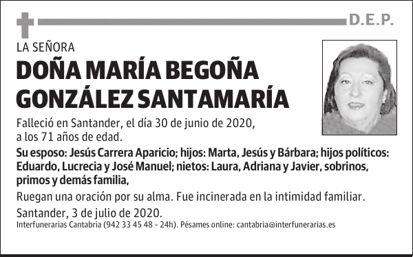 DOÑA MARÍA BEGOÑA GONZÁLEZ SANTAMARÍA