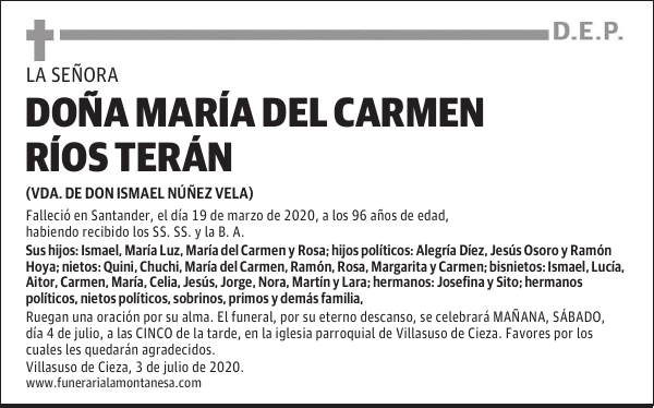 DOÑA MARÍA DEL CARMEN RÍOS TERÁN