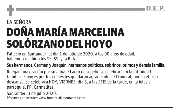 DOÑA MARÍA MARCELINA SOLÓRZANO DEL HOYO