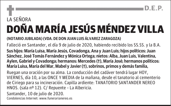 DOÑA MARÍA JESÚS MÉNDEZ VILLA