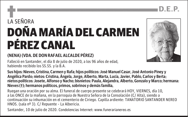DOÑA MARÍA DEL CARMEN PÉREZ CANAL