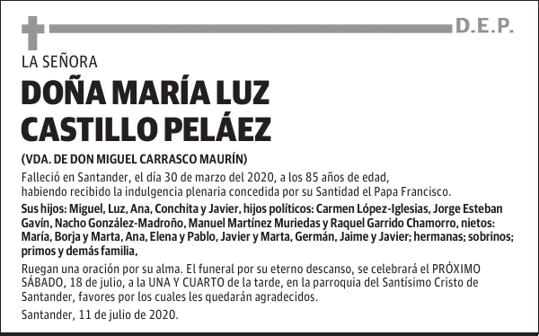 DOÑA MARÍA LUZ CASTILLO PELÁEZ
