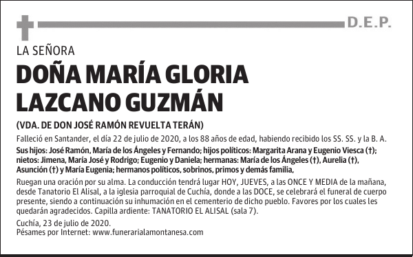 DOÑA MARÍA GLORIA LAZCANO GUZMÁN