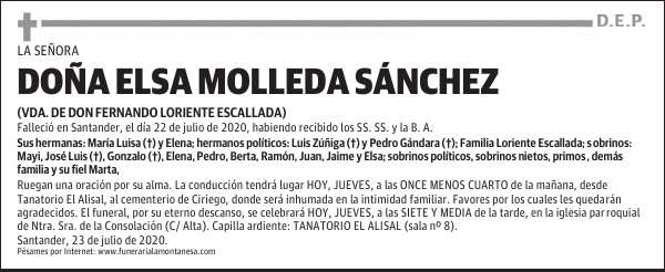 DOÑA ELSA MOLLEDA SÁNCHEZ