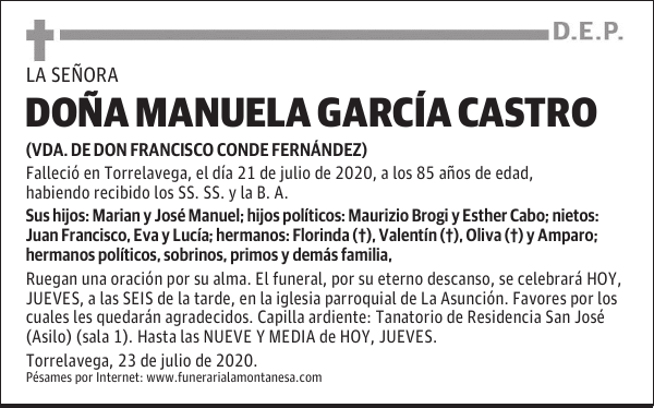 DOÑA MANUELA GARCÍA CASTRO