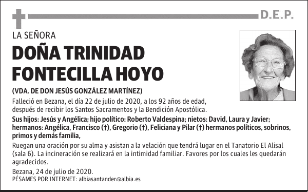 DOÑA TRINIDAD FONTECILLA HOYO