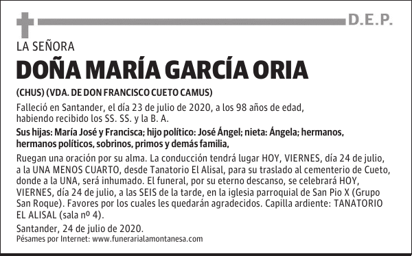 DOÑA MARÍA GARCÍA ORIA