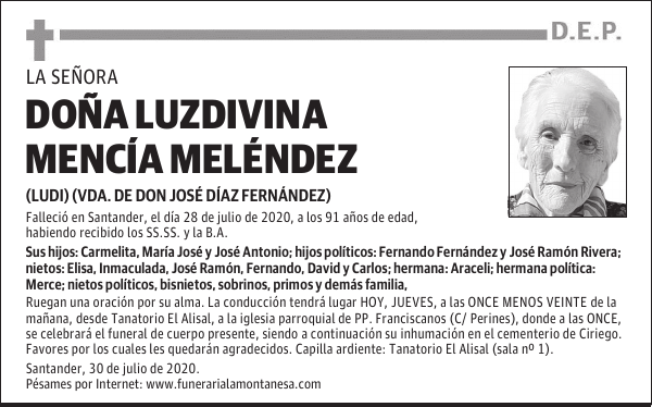 DOÑA LUZDIVINA MENCÍA MELÉNDEZ