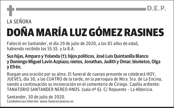 DOÑA MARÍA LUZ GÓMEZ RASINES
