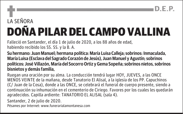 DOÑA PILAR DEL CAMPO VALLINA