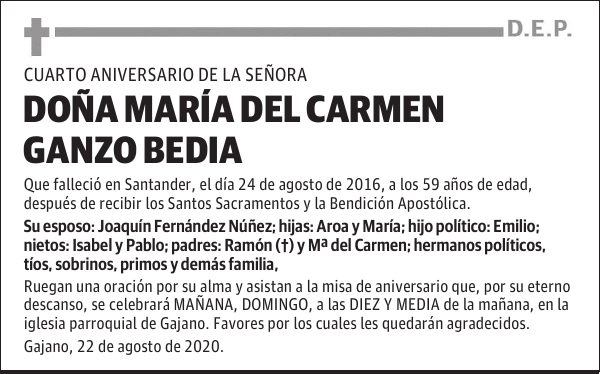 DOÑA MARÍA DEL CARMEN GANZO BEDIA