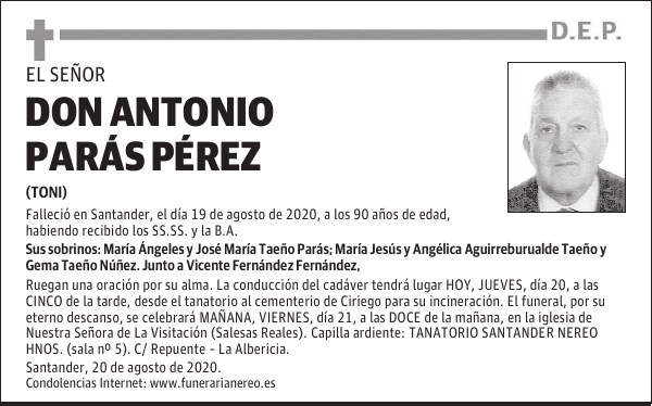 DON ANTONIO PARÁS PÉREZ
