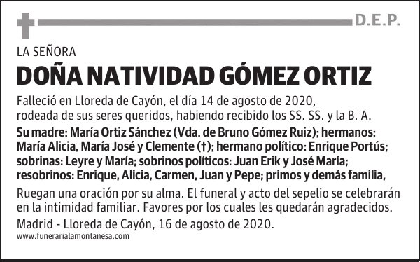 DOÑA NATIVIDAD GÓMEZ ORTIZ