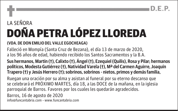 DOÑA PETRA LÓPEZ LLOREDA
