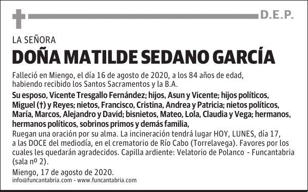 DOÑA MATILDE SEDANO GARCÍA