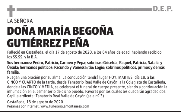 DOÑA MARÍA BEGOÑA GUTIÉRREZ PEÑA