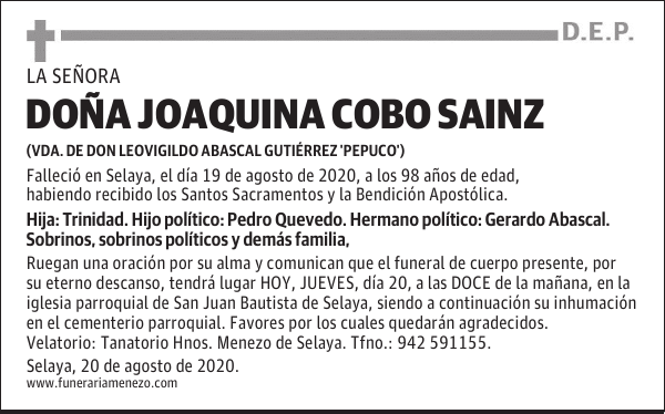DOÑA JOAQUINA COBO SAINZ