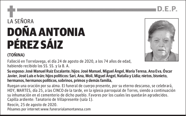 DOÑA ANTONIA PÉREZ SÁIZ
