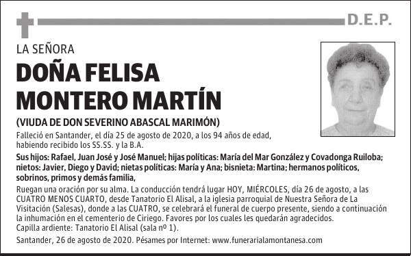 DOÑA FELISA MONTERO MARTÍN