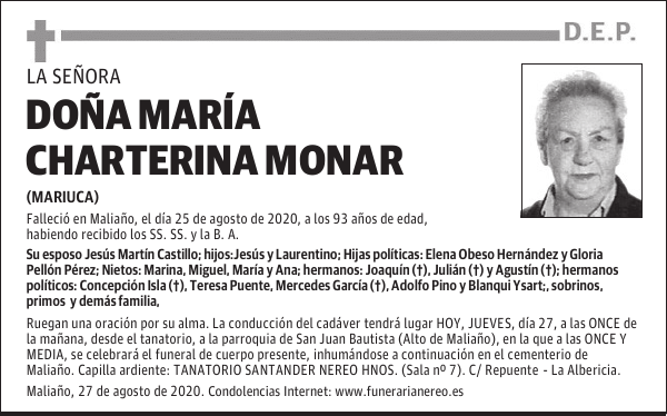 DOÑA MARÍA CHARTERINA MONAR