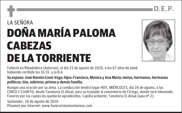 DOÑA MARÍA PALOMA CABEZAS DE LA TORRIENTE