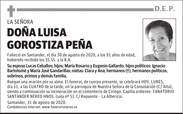 DOÑA LUISA GOROSTIZA PEÑA